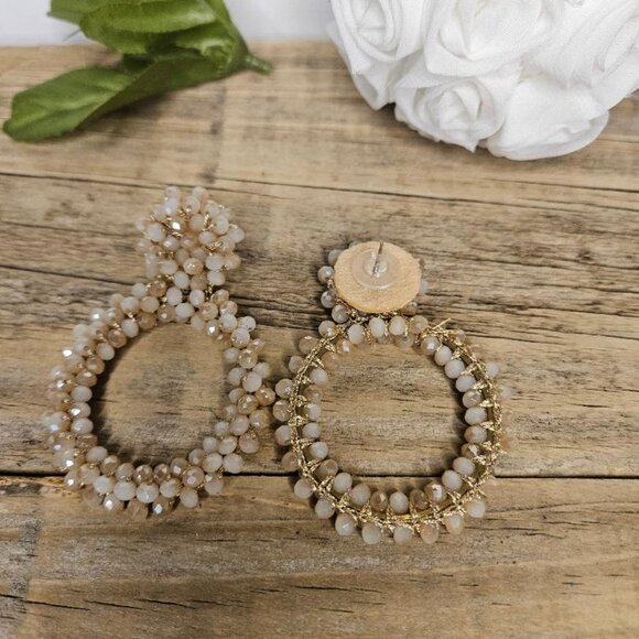 Czech Glass Sparkle Large Hoop Earrings Studs - Picture 3 of 4